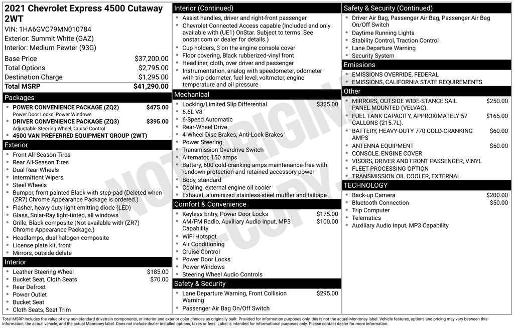 2021 Chevrolet Express Cutaway 4500 Series