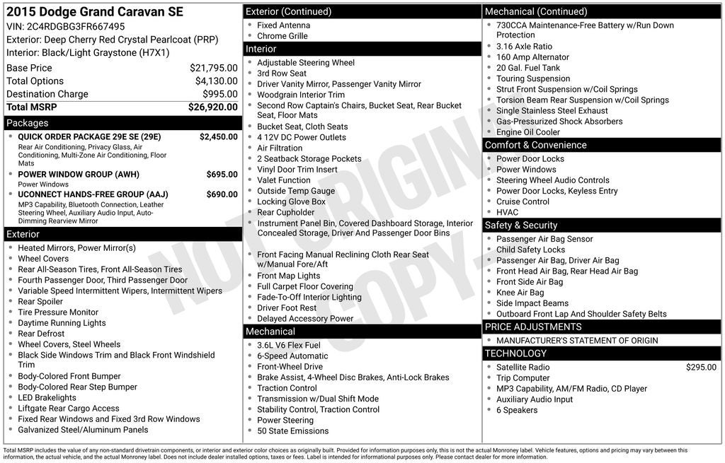 2015 Dodge Grand Caravan AVP/SE
