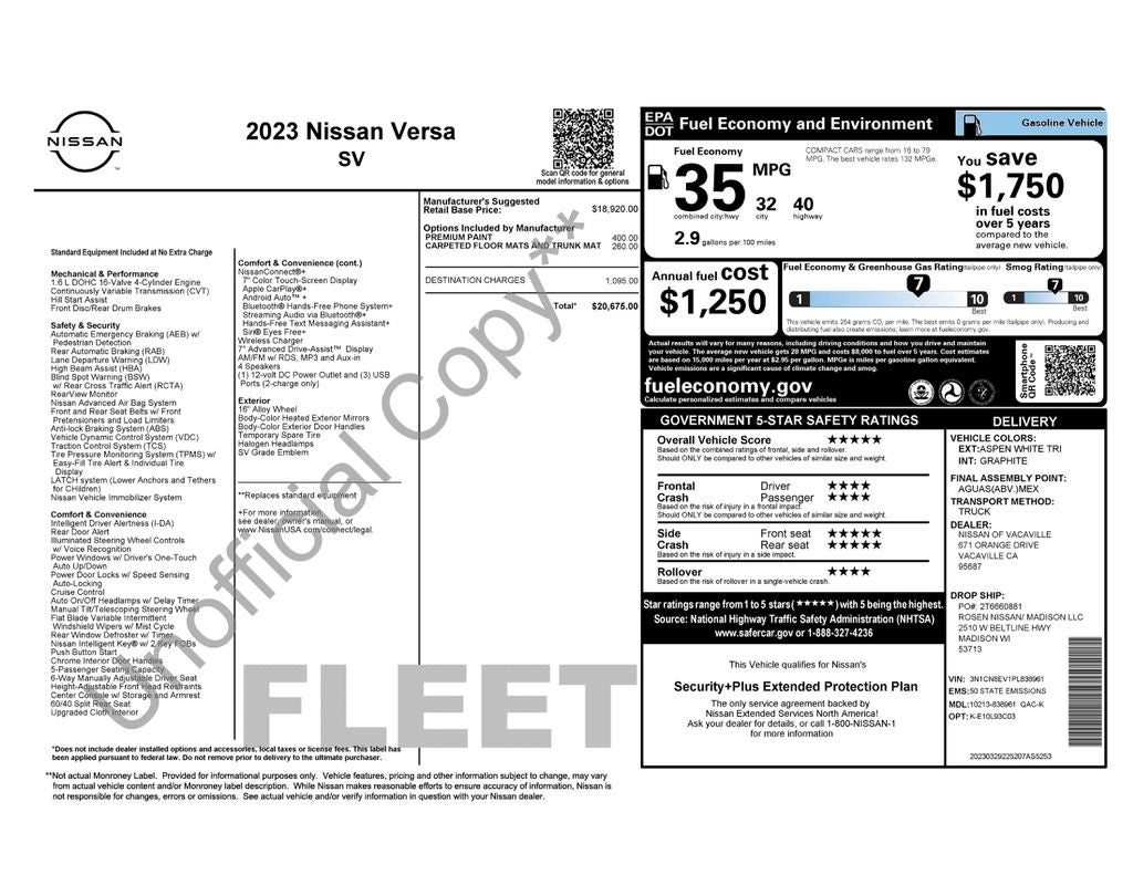 2023 Nissan Versa 1.6 SV