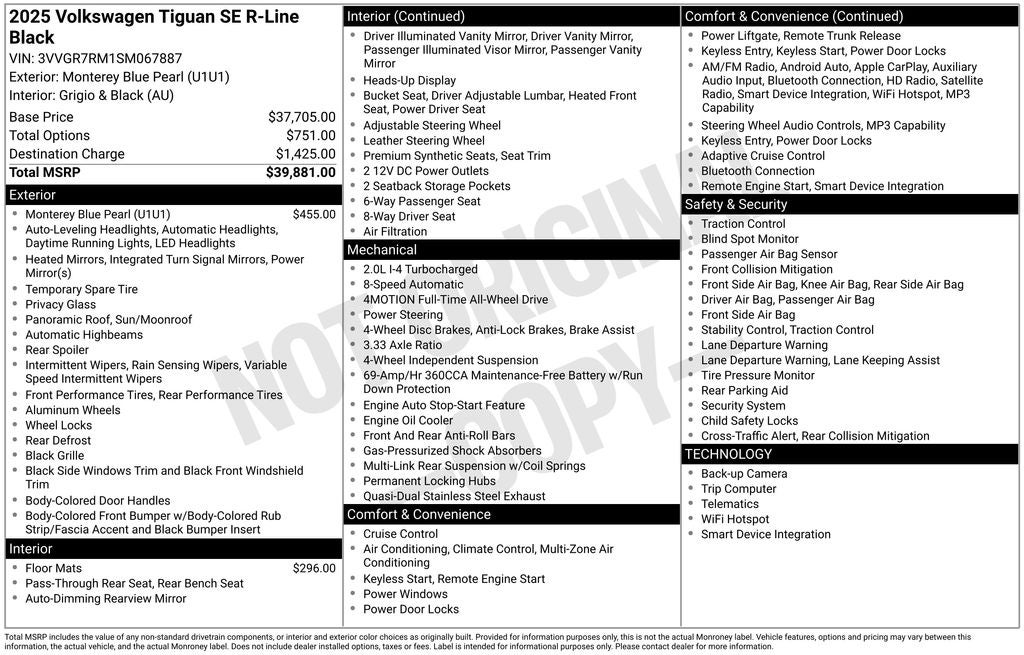 2025 Volkswagen Tiguan 2.0T SE R-Line Black
