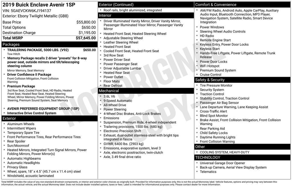 2019 Buick Enclave Avenir